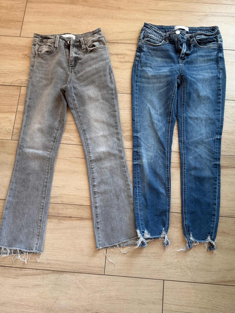 Women’s Distressed Mid-Rise Jeans - Gray and Blue